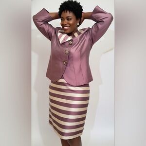 New no tags Anna Rossi silk and wool Striped Blazer and Skirt Set size 16